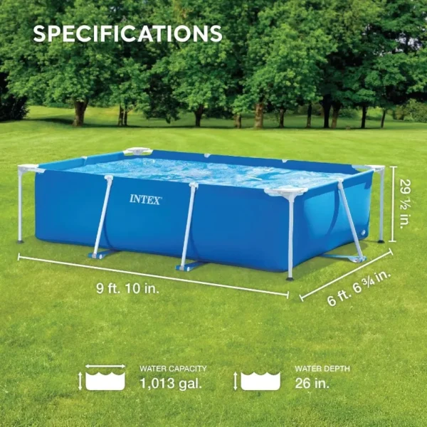 Intex 9.8' x 79" x 29.5" Rectangular Frame Above Ground Outdoor Backyard Swimming Pool with Flow Control Valve, Blue - Image 2