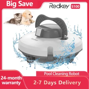 Redkey S100 Cordless Robot Pool Cleaner 28W 5200mAh 130-Min 180μm Filtration Auto-Cleaning Pool Vacuum Cleaner IPX8 Waterproof