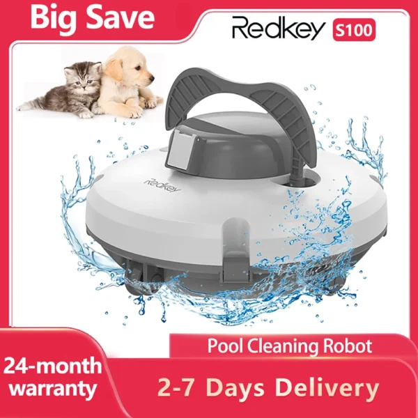 Redkey S100 Cordless Robot Pool Cleaner 28W 5200mAh 130-Min 180μm Filtration Auto-Cleaning Pool Vacuum Cleaner IPX8 Waterproof