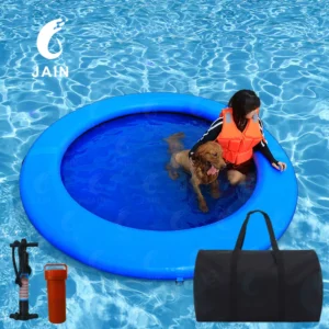 Free shipping Inflatable Water Hammock Floating Platform Swimming Pool Mat Round Pontoon With Ramp Mesh 8ft/8inch