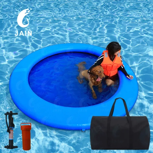 Free shipping Inflatable Water Hammock Floating Platform Swimming Pool Mat Round Pontoon With Ramp Mesh 8ft/8inch