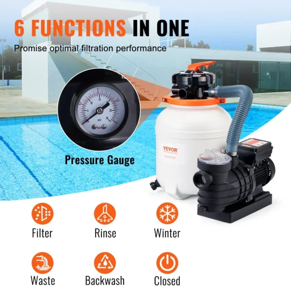 Sand Filter Pump for Above Ground Pools, 12-inch, 3000 GPH, 1/2 HP Swimming Pool Pumps System & Filters Combo Set with 6-Way - Image 3