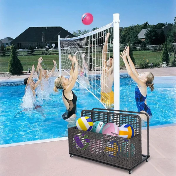 Poolside Float Storage,Patio Poolside Float Storage Basket,PE Rattan Outdoor Pool Caddy with Rolling Wheels for Patio Pool Beach