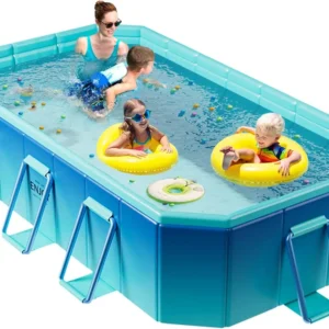 Foldable Pool, Non-Inflatable Swimming Pool for Kids, Adults and Pets, Large Portable Kids Pool with Sturdy Metal Bracket