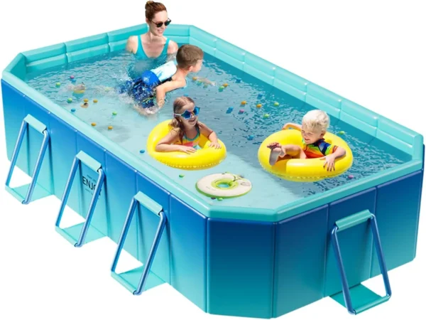Foldable Pool, Non-Inflatable Swimming Pool for Kids, Adults and Pets, Large Portable Kids Pool with Sturdy Metal Bracket