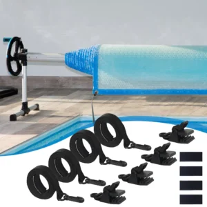 24Pcs Swimming Pool Solar Cover Straps and Clips Including 8 Straps 8 Clips and 8 Touch Fastener for In-Ground Swimming Pool
