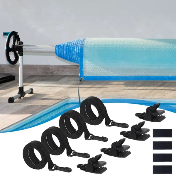 24Pcs Swimming Pool Solar Cover Straps and Clips Including 8 Straps 8 Clips and 8 Touch Fastener for In-Ground Swimming Pool