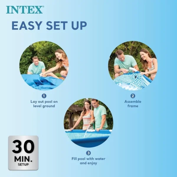 Intex 9.8' x 79" x 29.5" Rectangular Frame Above Ground Outdoor Backyard Swimming Pool with Flow Control Valve, Blue - Image 4