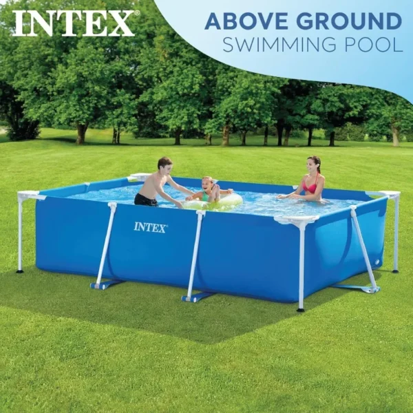 Intex 9.8' x 79" x 29.5" Rectangular Frame Above Ground Outdoor Backyard Swimming Pool with Flow Control Valve, Blue - Image 3