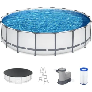 HOME.Steel Pro MAX 18 Foot x 48 Inch Round Metal Frame Above Ground Outdoor Swimming Pool Set with 1,000 Filter Pump