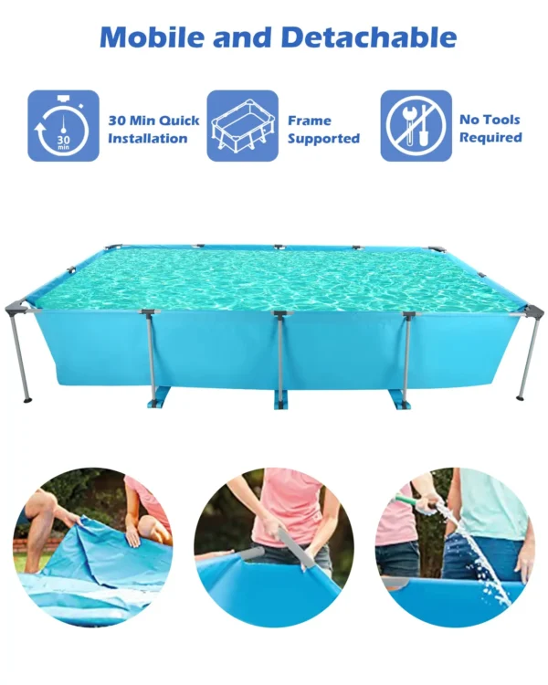 Swimming Pool Above Ground Outdoor 15ft Rectangle Frame Pool Type 178" x 87" Swimming Pool with Metal Frame for Backyard Use - Image 4