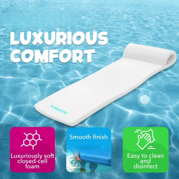 Sunsation Vinyl Coated Foam Swimming Pool Float Mat Adult Lounger with Built-in Roll Pillow - Image 2