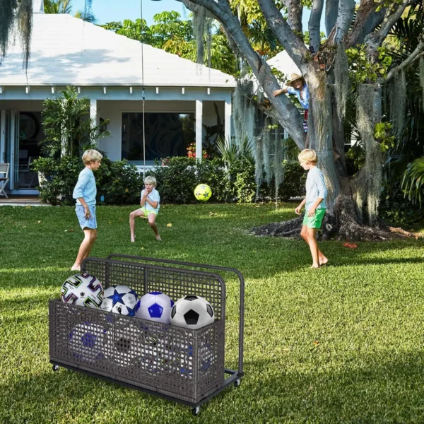 Poolside Float Storage,Patio Poolside Float Storage Basket,PE Rattan Outdoor Pool Caddy with Rolling Wheels for Patio Pool Beach - Image 5