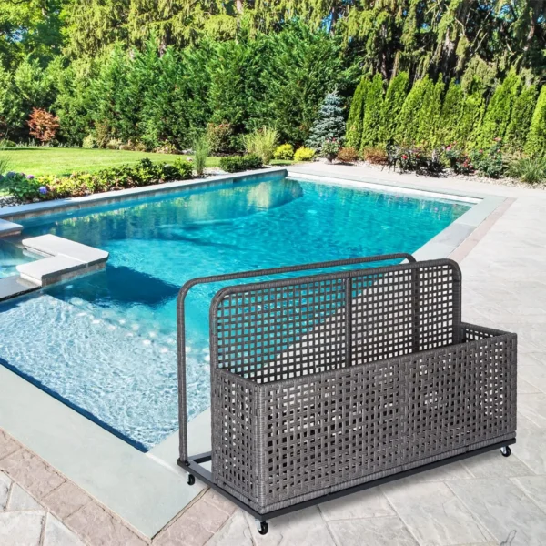 Poolside Float Storage,Patio Poolside Float Storage Basket,PE Rattan Outdoor Pool Caddy with Rolling Wheels for Patio Pool Beach - Image 6