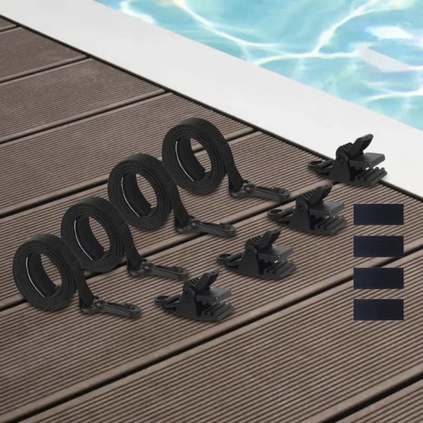 24Pcs Swimming Pool Solar Cover Straps and Clips Including 8 Straps 8 Clips and 8 Touch Fastener for In-Ground Swimming Pool - Image 2
