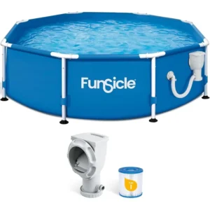 Funsicle Activity 8' x 30" Round Above Ground Swimming Pool Set with SkimmerPlus 2-in-1 Filter Pump Easy Setup for Backyard Fun