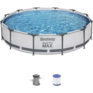 Steel Pro MAX 10 Foot x 30 Inch Round Metal Frame Above Ground Outdoor Backyard Swimming Pool Set with 330 GPH Filter Pump