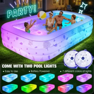 Inflatable pool, seats and pool lights, durable and thickened large size family inflatable Pool, Adult inflatable pool