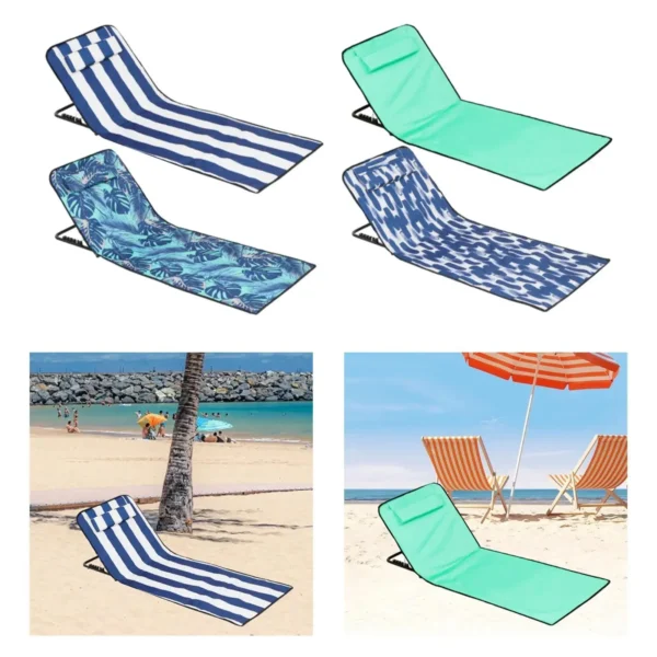 Folding Beach Chair with Back Support Beach Mat Lounge Chair Sun Mat Beach Floor Chair for Park Backpacking Pool Patio Camping - Image 2