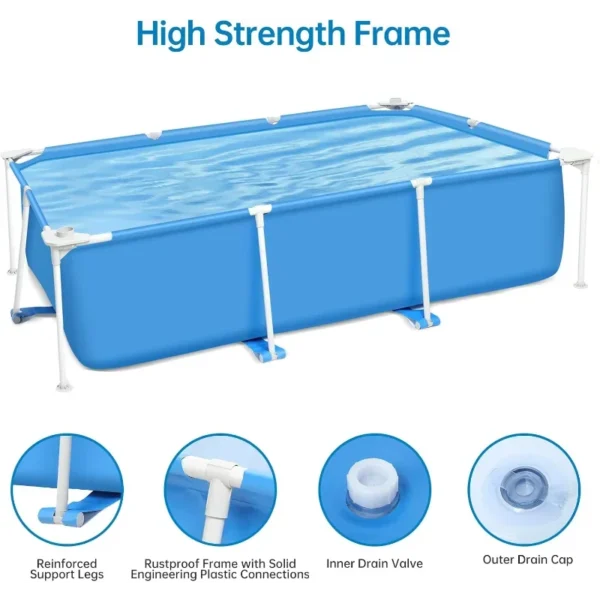 Jojoka 118x 79 x 26 inch Rectangular Frame Pool Outdoor Backyard Above Ground Swimming Pool - Image 5