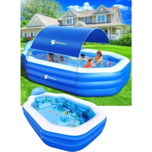 Inflatable Swimming Pool with Canopy, Adult Large inflatable Swimming Pool with seat back. Family Pool Backyard