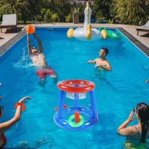 Portable Basketball Hoop Ring Toss Pool Game Kids Adults Interactive Inflatable Pool Floats Beach Fun Summer Water