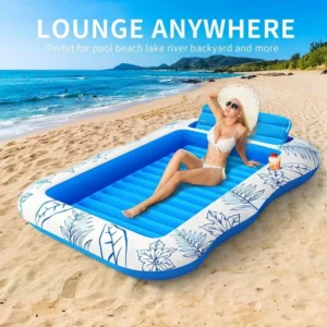 Israeli Double Inflatable Pool Float Mattress 214X145Cm | Blue White Extra Large Floating Beach Chair for Lawn & Water Relaxatio