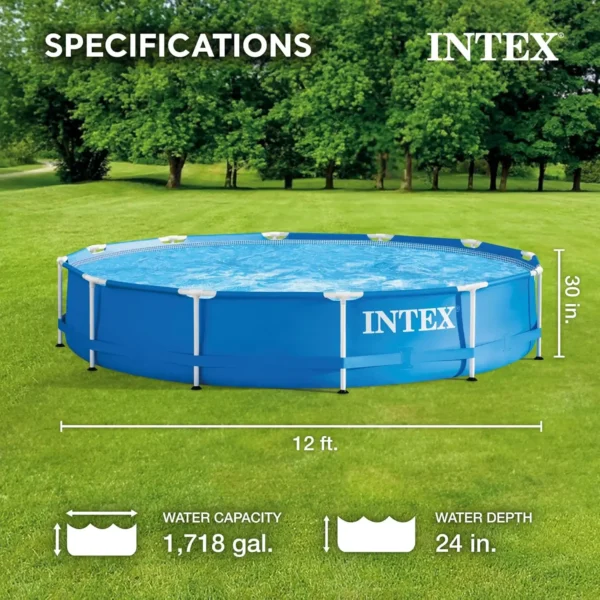 Metal Frame 12 ft x 30 in Round Above Ground Outdoor Backyard Swimming Family Pool for Kids and Adults Ages 6 and Up, Blue - Image 3