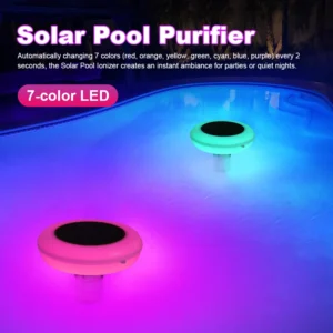Solar Powered Copper Pool Ionizer of Multi-Colored LED Night Light Pool Cleaning Purifier for Above Ground Pool Up To 35.000 Gal